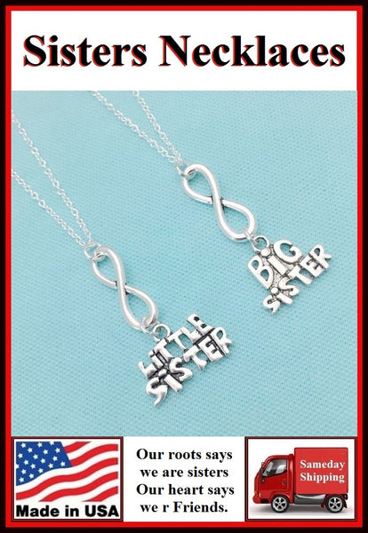 2 Sisters ; Forever Love You Sisters Charms Necklaces Set.