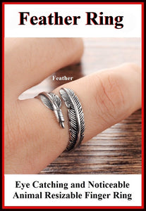 Beautiful FEATHER Resizable Finger Ring.