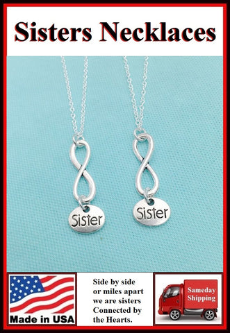 2 Sisters ; Sisters Forever Charms Necklaces Set.