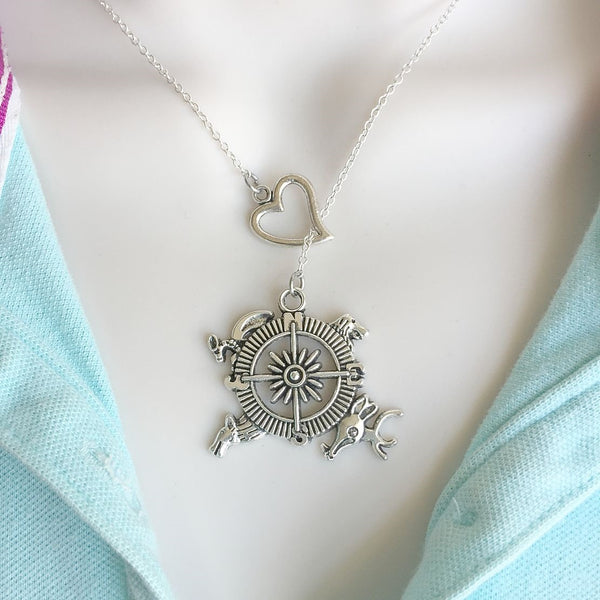 Compass Map (GOT) Silver Lariat Y Necklace.