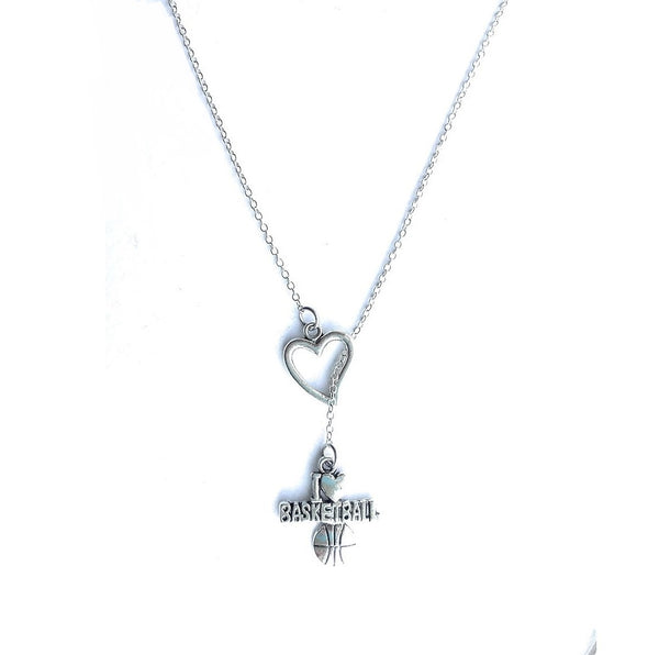 Basketball Fans; I Love Basketball Silver Lariat Y Necklace.
