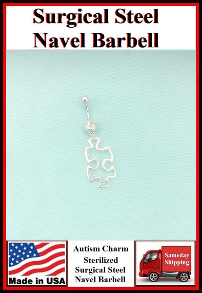 Autism Hallow Puzzle Silver Charm Surgical Steel Belly Ring.