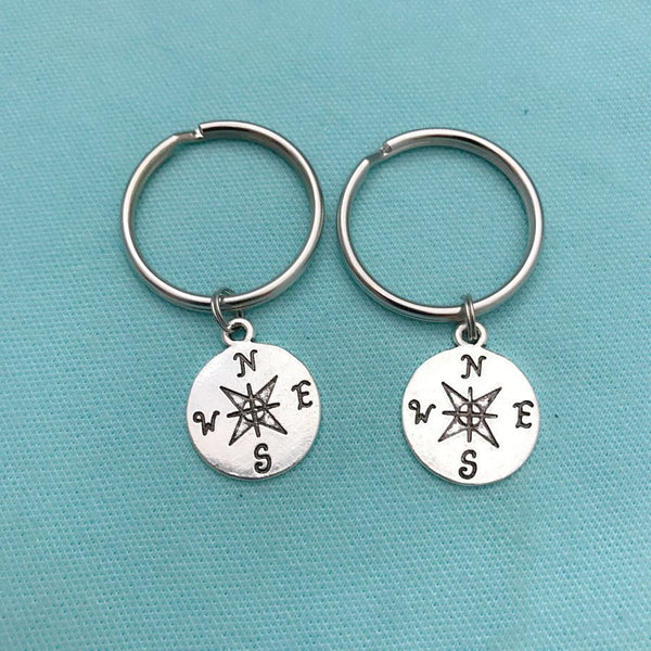 2 Best Friends, Compass Key Chains. Long Distance, Moving Away Gift,