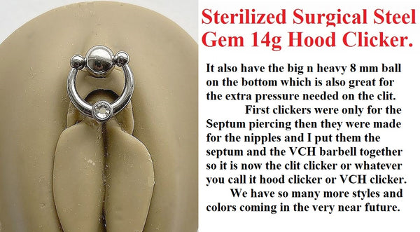 Sterilized Surgical Steel Gem VCH CLICKER 14g Barbell w Heavy Ball.