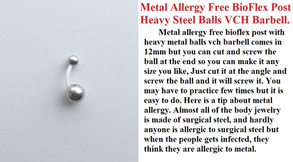 Sterilized 14g Metal Allergy Free Bioflex Post w Steel Balls VCH Barbell.