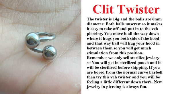 Surgical Steel CLIT TWISTER for Vertical Hood Piercing.