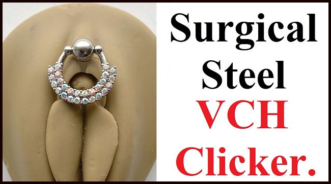 Sterilized Surgical Steel 2 Lines AB Gems VCH CLICKER 14g Barbell w Heavy Ball.