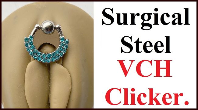 Sterilized Surgical Steel 2 Lines Blue Gems VCH CLICKER 14g Barbell w Heavy Ball.