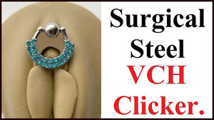 Sterilized Surgical Steel 2 Lines Blue Gems VCH CLICKER 14g Barbell w Heavy Ball.
