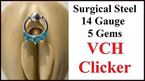 Sterilized Surgical Steel 5 Blue Gems VCH CLICKER 14g Barbell w Heavy Ball.