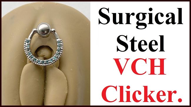 Sterilized Surgical Steel Blue Tiny Crystals VCH CLICKER 14g Barbell w Heavy Ball.