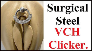 Sterilized Surgical Steel 2 Lines Clear Gems VCH CLICKER 14g Barbell w Heavy Ball.