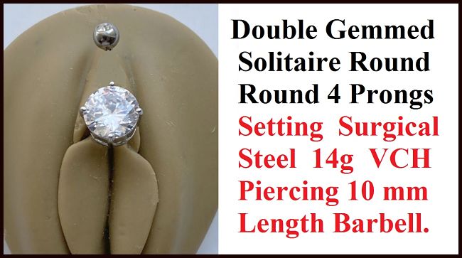 Double Gemmed Solitaire Prong Set Surgical Steel 14g VCH Barbell.
