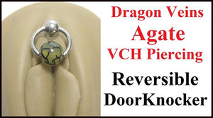 DRAGON VEINS AGATE Reversible DOOR KNOCKER for Vertical Hood Piercing.