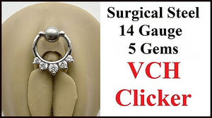 Sterilized Surgical Steel 5Gems VCH CLICKER 14g Barbell w Heavy Ball.