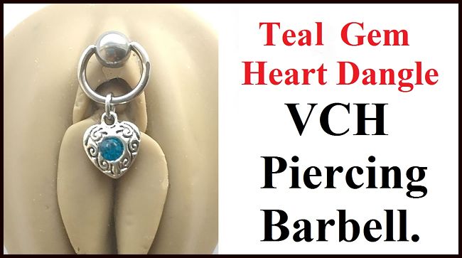TEAL GEM HEART DANGLE VCH Barbell with Heavy Ball for EXTRA PRESSURE.