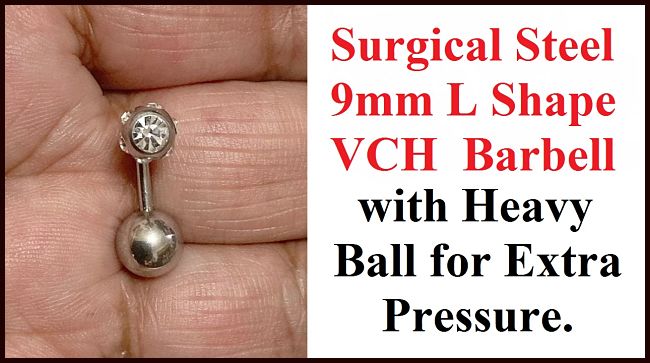 Sterilized Surgical Steel COMFORTABLE "L" Bar (9mm fits 8 to 10mm) VCH Barbell.