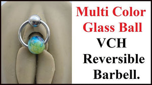 Multi Mostly Blue Color Glass Ball Door Knocker VCH Piercing Barbell.
