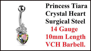 PRINCESS TIARA Crystal Heart 14 gauge 10 mm VCH Barbell.