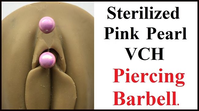 Pink Pearl Balls Surgical Steel Barbell for Vertical Hood Piercing.