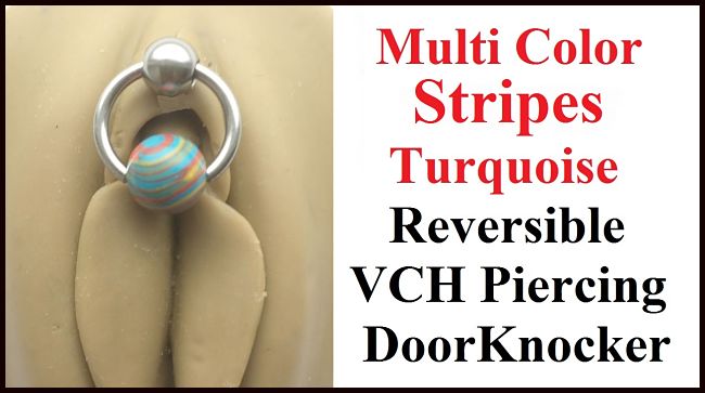Multi Color Stripes Turquoise Reversible DOOR KNOCKER for Vertical Hood Piercing.