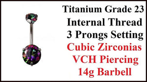 Titanium Grade 23 INTERNALLY THREADED VM Prong Set CZs VCH Barbell.