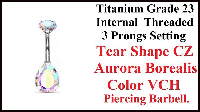 Titanium Grade 23 INTERNALLY THREADED AB 10mm Teardrop VCH Barbell.