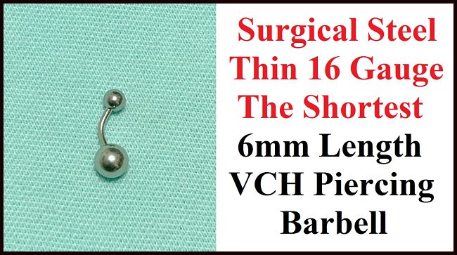 Sterilized Surgical Steel THIN 16g SHORTEST LENGTH VCH Piercing Barbell.