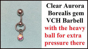 Clear Aurora Borealis Drop VCH Barbell with Heavy Ball for Extra Pressure.