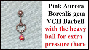 Pink Aurora Borealis Drop VCH Barbell with Heavy Ball for Extra Pressure.