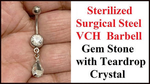 Surgical Steel 14g 10mm Length Gem with dangle TEARDROP crystal VCH Barbell.