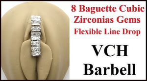 8 Baguettes CZ Line Drop VCH Barbell w Heavy Ball for Extra Pressure.