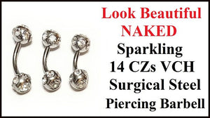 Look Beautiful Naked; ADORN Your Vertical Hood Piercing with 14CZs Barbell.