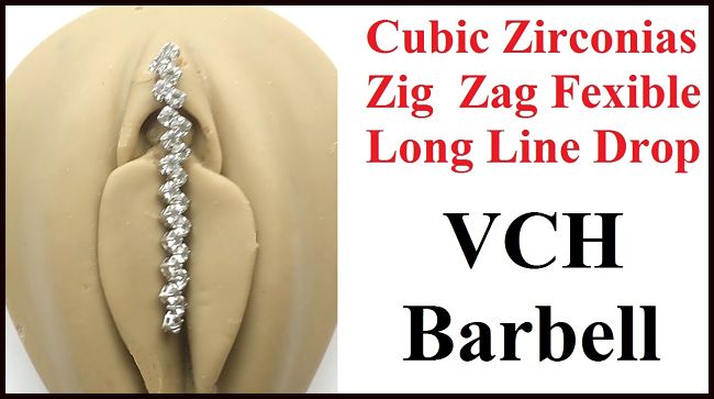 Pave Zig Zag CZ Line Drop VCH Barbell w Heavy Ball for Extra Pressure.