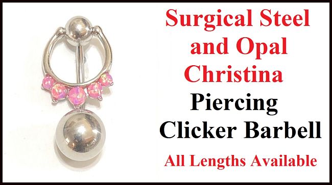 Sterilized Surgical Steel 5 Pink Opals CHRISTINA CLICKER 14g Barbell w Heavy Ball.