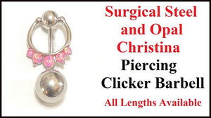 Sterilized Surgical Steel 5 Pink Opals CHRISTINA CLICKER 14g Barbell w Heavy Ball.