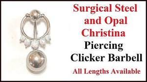 Sterilized Surgical Steel White Opals CHRISTINA CLICKER 14g Barbell w Heavy Ball.