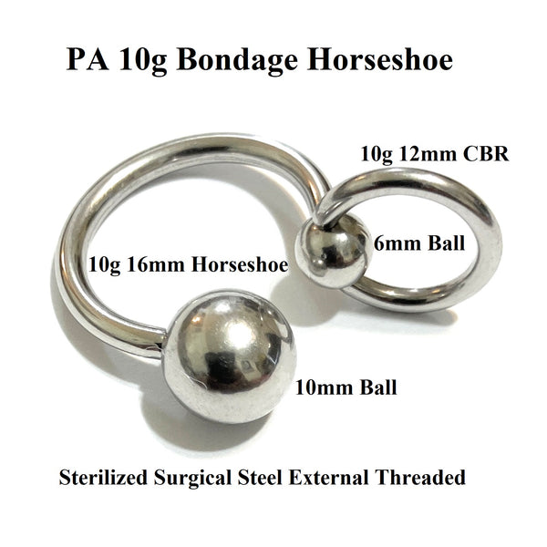Surgical Steel 10g PA Horseshoe with 10g Slave Ring BONDAGE 10mm Ball