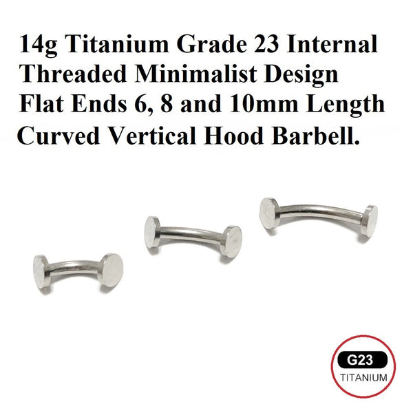 14g Titanium Grade 23 Internal Threaded Minimalist Flat Ends VCH Barbell. All Length.