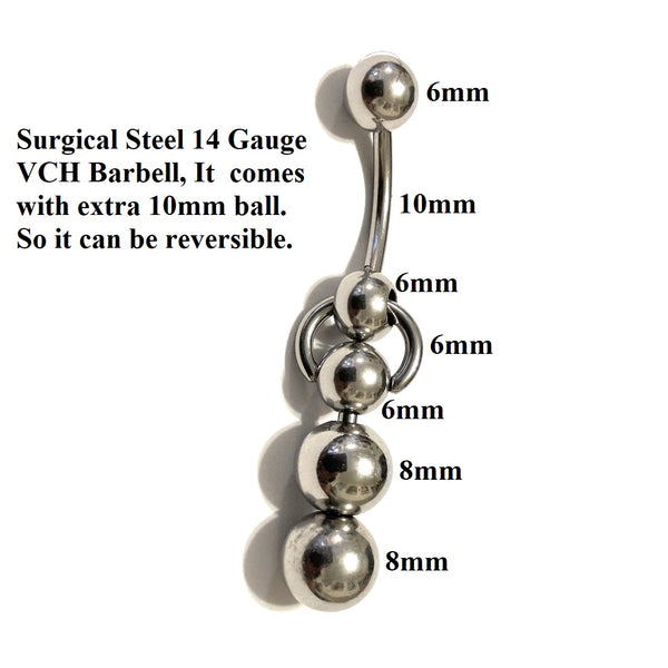 Surgical Steel two Solid 8mm Ball 14g VCH Door Knocker Barbell.