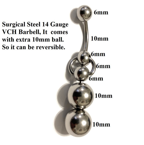 Surgical Steel two Solid 10mm Ball 14g VCH Door Knocker Barbell.