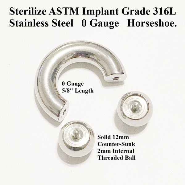Sterilize ASTM Implant Grade 316L Surgical Steel Internal Threads Counter-Sunk Balls 4g-00g PA Horseshoes.