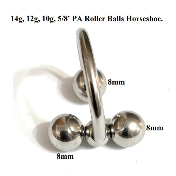 STERILIZED Surgical Steel 14g to 10g 5/8" 8mm Balls PA ROLLER BALLS Horseshoe.