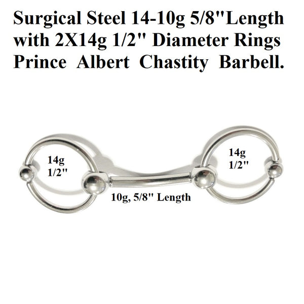 PA CHASTITY Barbell Handcrafted Surgical Steel 14g to 10g 5/8" DOUBLE RING.