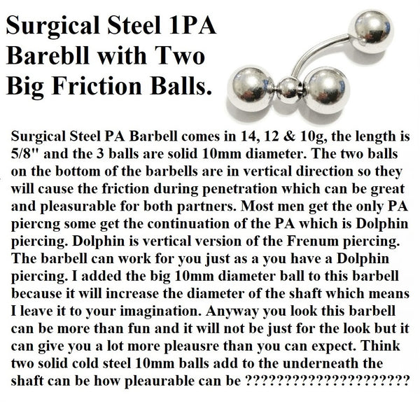 2 BIG FRICTION BALLS added Surgical Steel 14g to 10g 5/8" Balls PA Barbells.