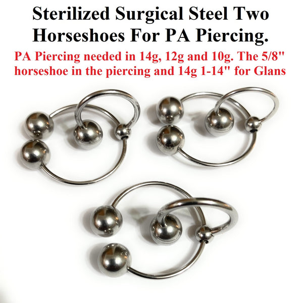 STERILIZED Surgical Steel 14g to 10g 5/8" 3X10mm Balls PA TWO Horseshoes Combo.