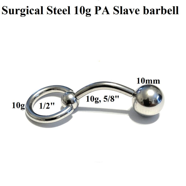 Surgical Steel 10g 5/8" Length with BONDAGE SLAVE RING PA Barbell.