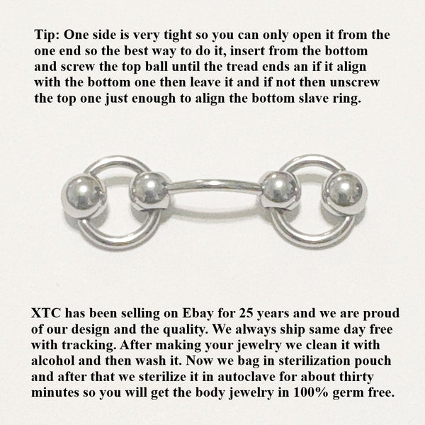 Surgical Steel Double Slave Rings VCH Barbell.