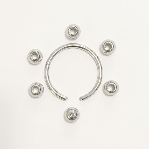 316L Surgical Steel 10g, 8g & 6g 1-1/4" Diameter BEADED FRENUM RINGS.