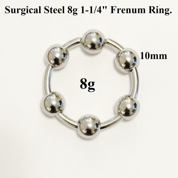 316L Surgical Steel 10g, 8g & 6g 1-1/4" Diameter BEADED FRENUM RINGS.